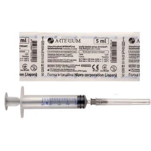 Шприц Arterium трехкомпонентный стерильный с иглой 0,7 mm x 38 mm (22G x 1 1/2 "), 5 мл