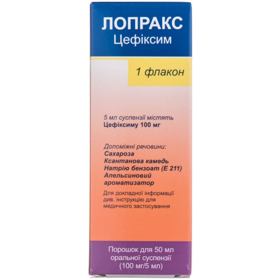 Лопракс пор. д/орал. сусп. 100 мг/5 мл фл., д/п 50 мл сусп.: цены и характеристики