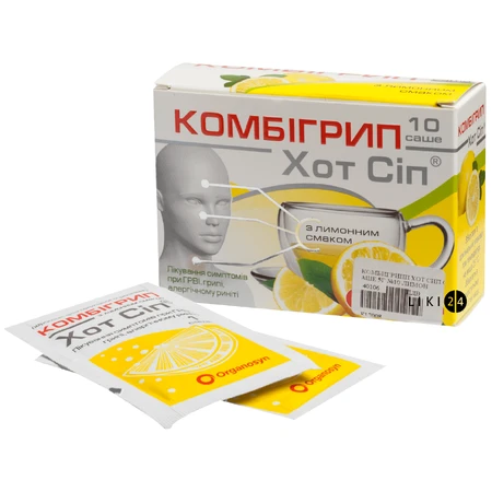 Комбігрип хот сіп пор. д/оральн. р-ну саше 5 г, з лимонним смаком: ціни та характеристики