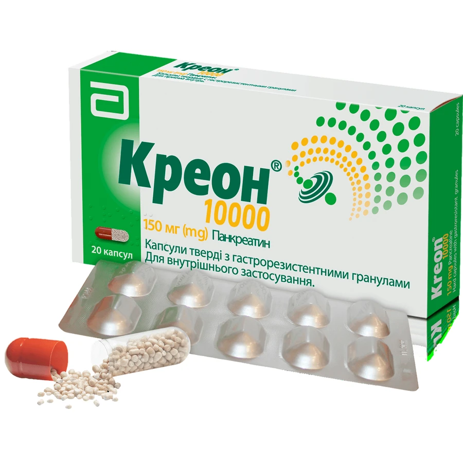 Креон 10 000 капс. тв. с гастрорезист. гран 150 мг блистер в коробке №20: цены и характеристики