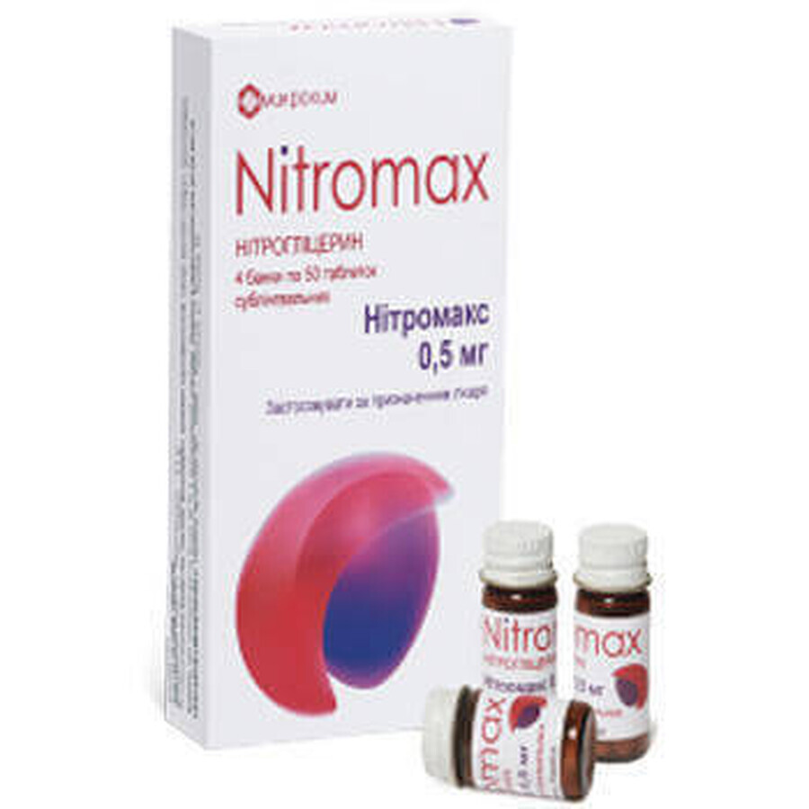 Нитромакс табл. сублингвал. 0,5 мг банка №200: цены и характеристики