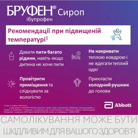 Бруфен сироп 100 мг/5 мл фл. 100 мл, с мерн. устр. в виде шприца: цены и характеристики