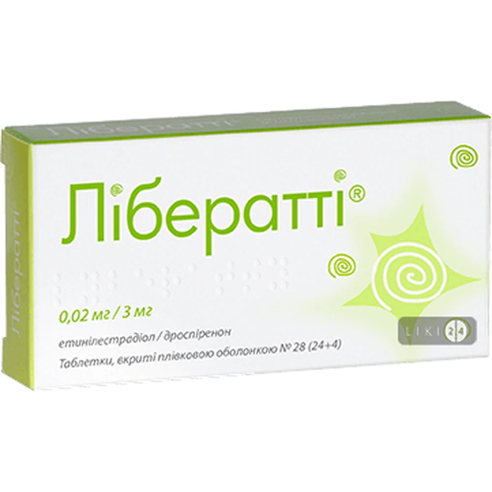 Либератти табл. п/плен. оболочкой 0,02 мг + 3 мг блистер №28: цены и характеристики