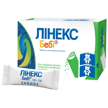 Лінекс Бебі пор. д/орал. сусп. 1000000000 ОД /пакет 1,5 г №20: ціни та характеристики