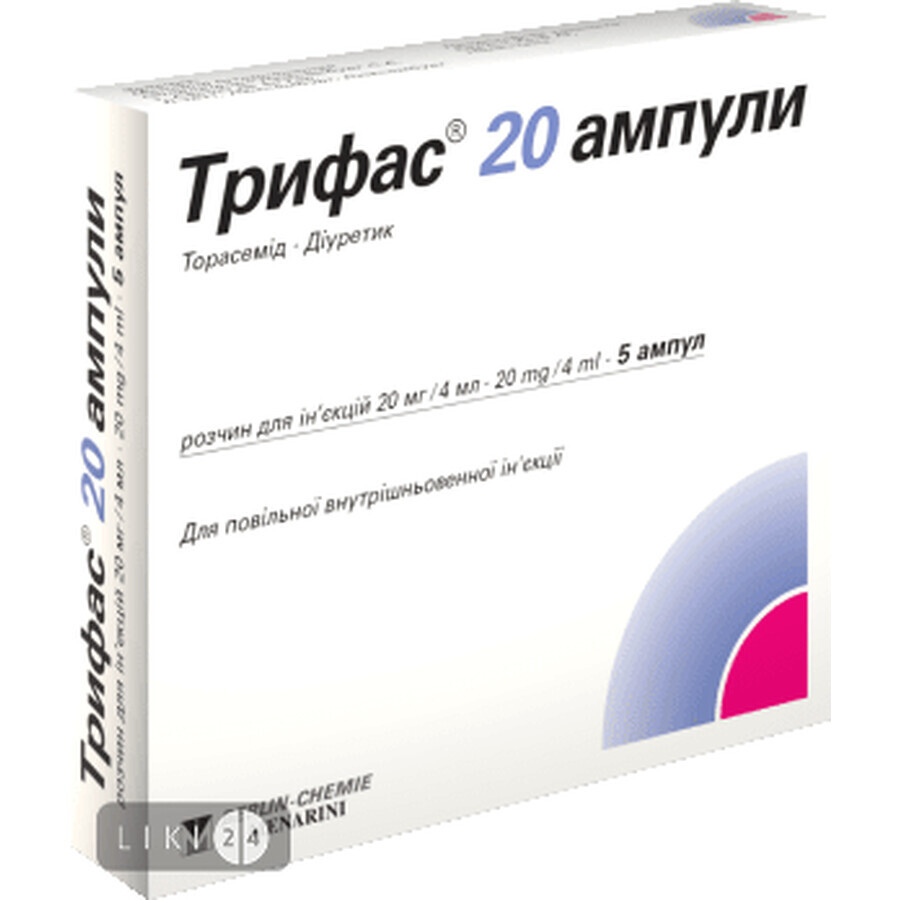 Трифас 20 ампули р-н д/ін. 20 мг амп. 4 мл №5: ціни та характеристики
