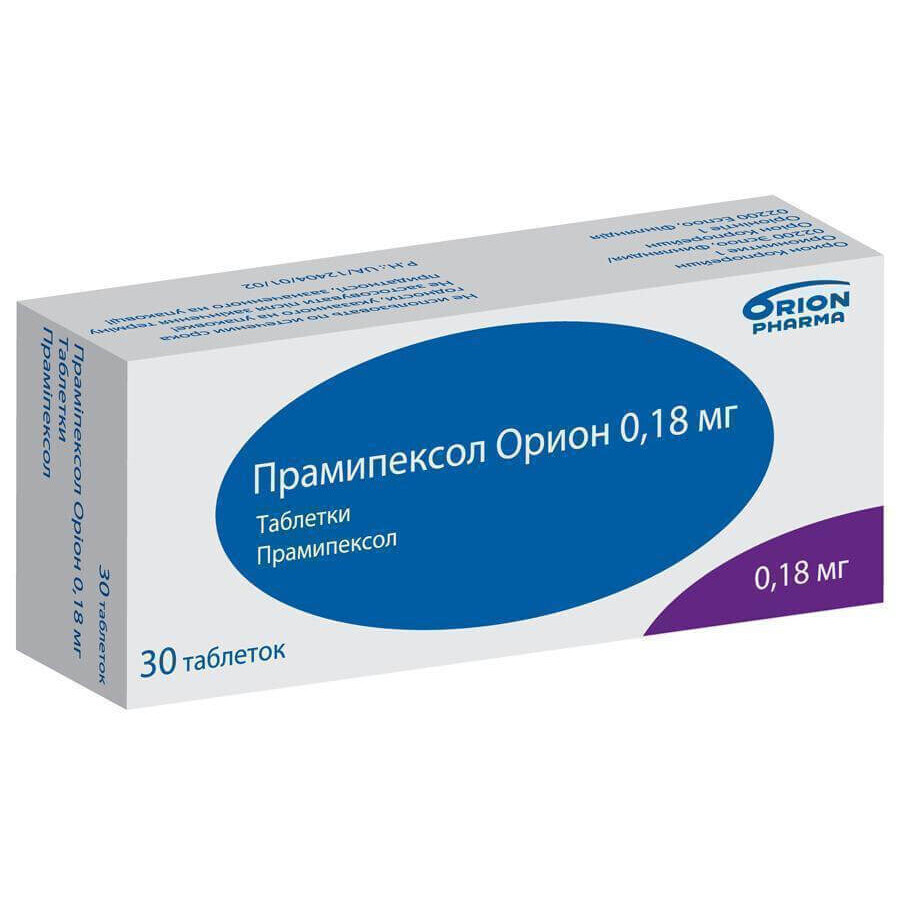 Праміпексол оріон табл. 0,18 мг №30: ціни та характеристики