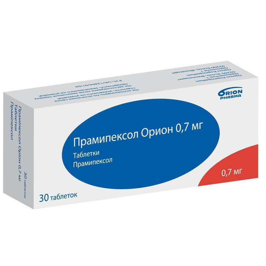 Праміпексол оріон табл. 0,7 мг №30: ціни та характеристики