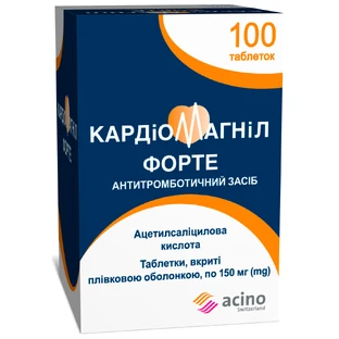 Кардіомагніл Форте табл. в/плів. обол. 150 мг фл., у коробці №100