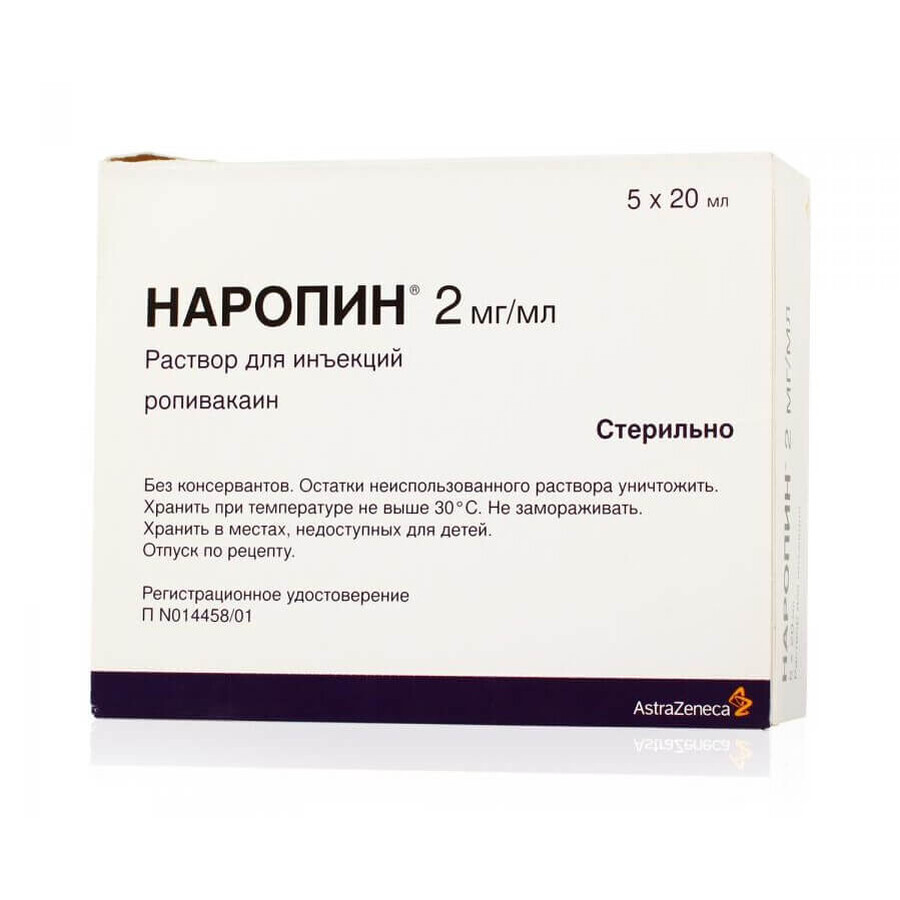 Наропін р-н д/ін. 2 мг/мл амп. 20 мл №5: ціни та характеристики