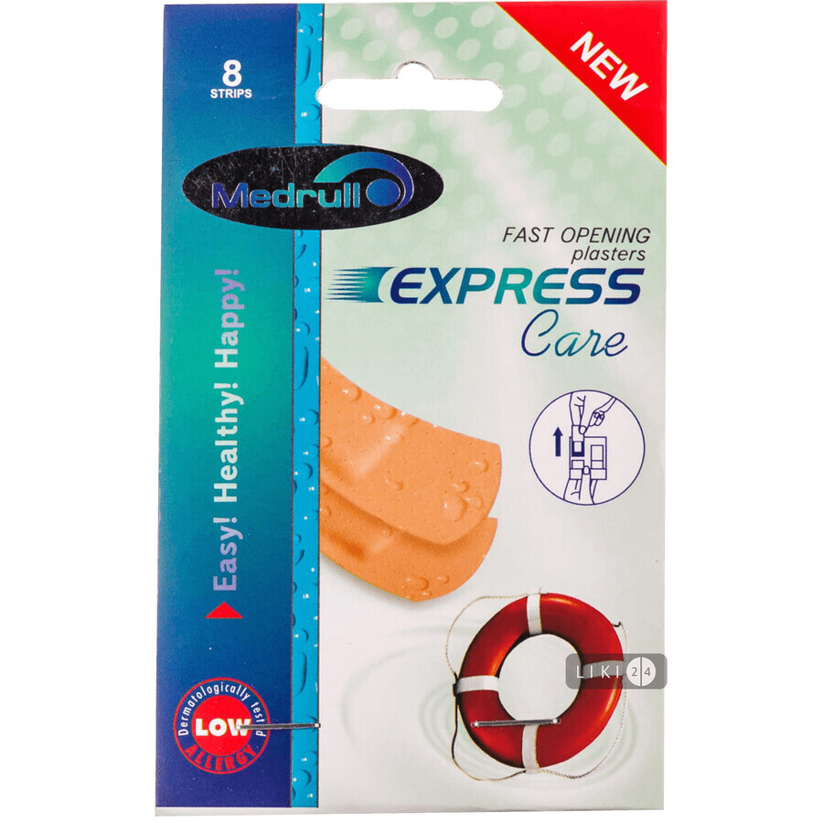 Пластир бактерицидний Medrull Express Care на полімерній основі 2.5 см х 7.2 см, 8 шт: ціни та характеристики