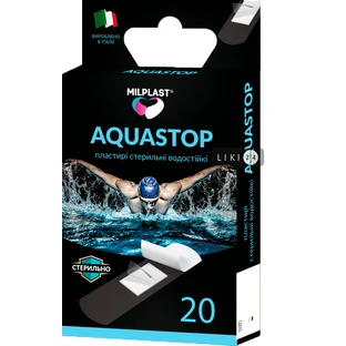 Набір пластирів бактерицидних Milplast Aquastop на полімерній основі стерильні вологостійкі, 20 шт
