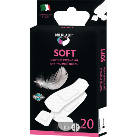 Набор пластырей бактерицидных Milplast Soft на нетканой основе стерильные для чувствительной кожи, 20 шт