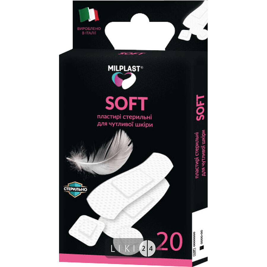 Набор пластырей бактерицидных Milplast Soft на нетканой основе стерильные для чувствительной кожи, 20 шт: цены и характеристики
