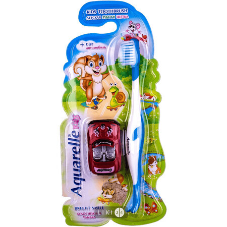 Зубна щітка Aquarelle Kids дитяча кольорова з машинкою