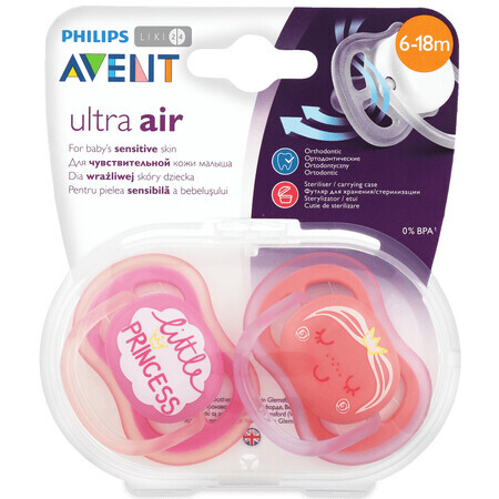 Пустышка Philips Avent Ultra Air для девочек с декором 6-18 мес 2 шт SCF343/22