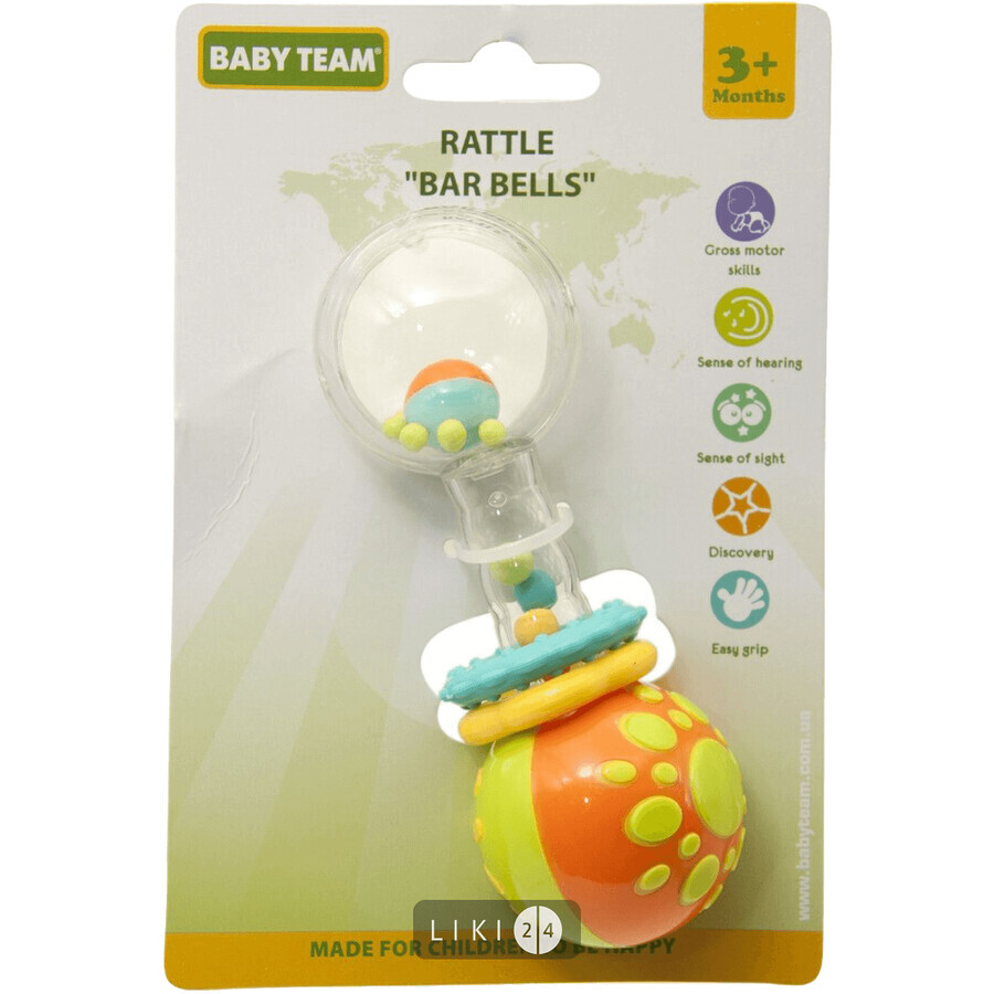 Іграшка-брязкальце Baby Team Гантелька Різнокольорова 8443: ціни та характеристики