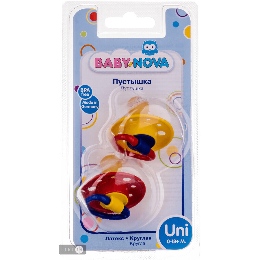 Пустышка латексная Baby-Nova круглая трехцветная в ассортименте размер универсальный 0-24 месяца 2 шт: цены и характеристики