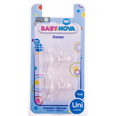 Соска силіконова Baby-Nova кругла для чаю 0+ міс 2 шт: ціни та характеристики