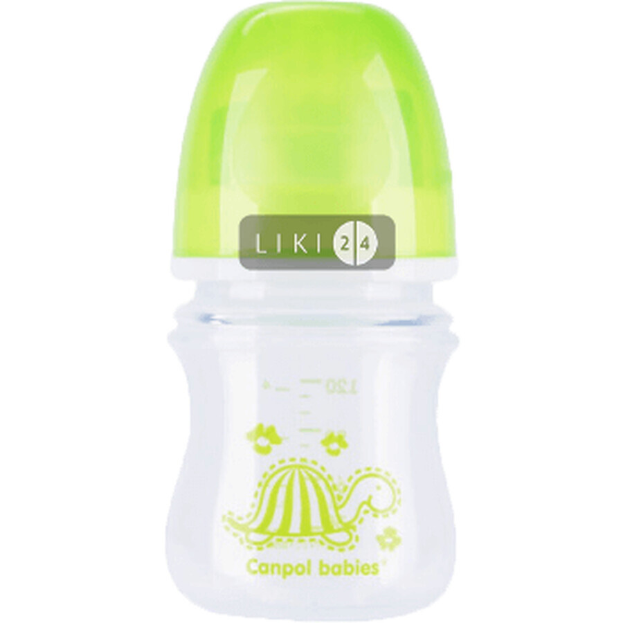 Пляшка з широким отвором 35/205 антиколькова Canpol Babies Easystart Кольорові звірята 120 мл: ціни та характеристики
