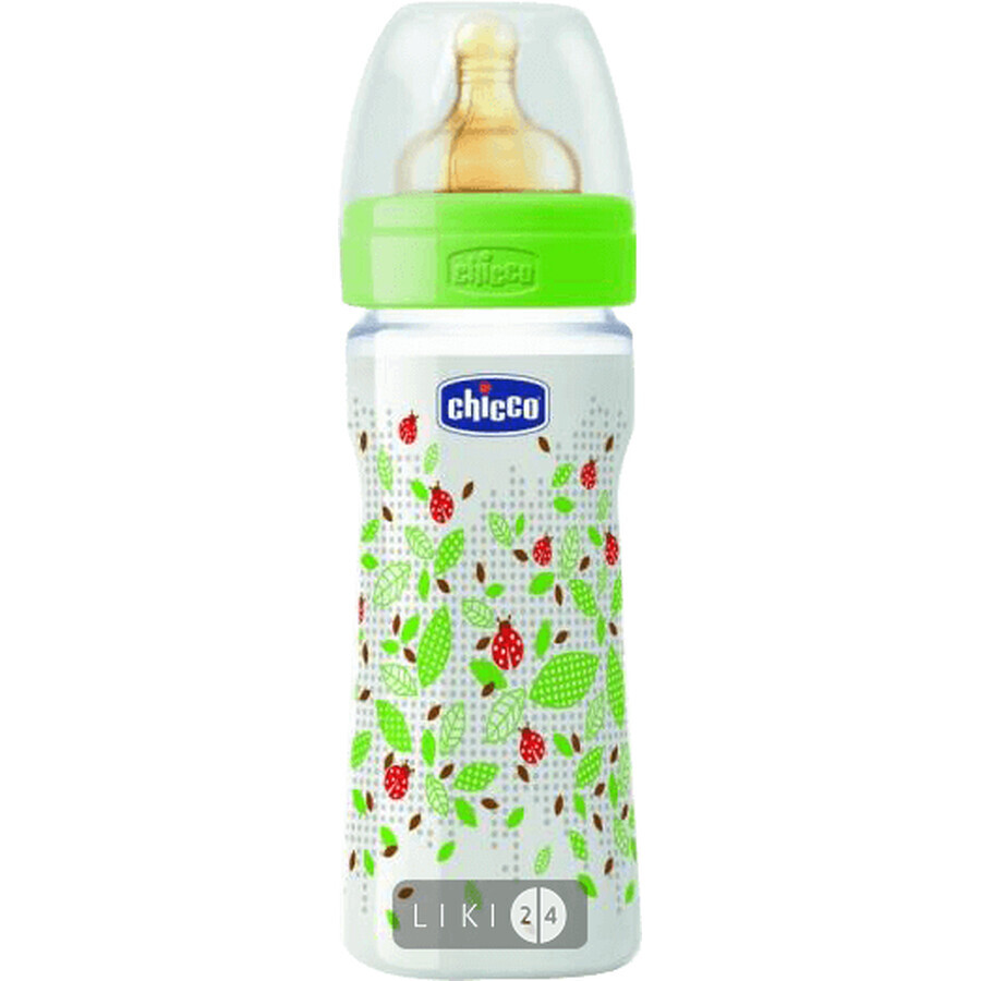 Бутылочка для кормления Chicco Well-Being пластиковая с латексной соской 2м+ 250 мл 20622.30.50: цены и характеристики