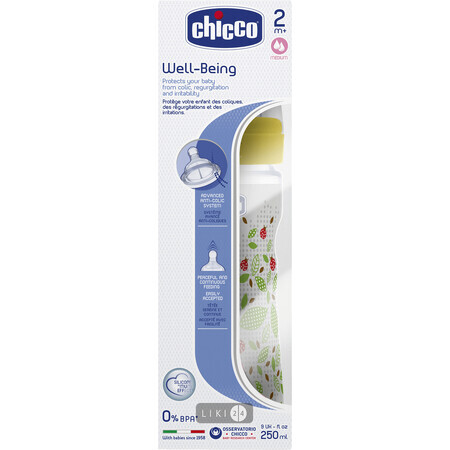 Пляшка для годування Chicco Well-Being пластикова з сіліконовою соскою 2м+ 250 мл