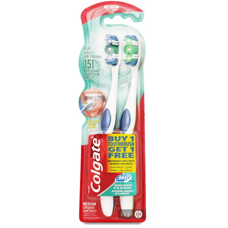 Зубні щітки Colgate 360 ° Clean середньої жорсткості 1+1 шт
