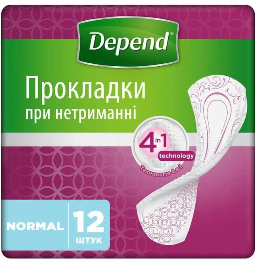 Урологічні прокладки Depend Normal Plus Pad 12 шт: ціни та характеристики