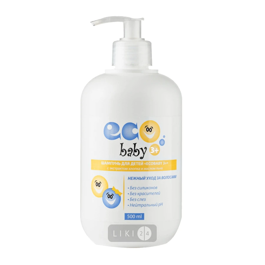Шампунь Eco Baby 3+ для дітей з екстрактом бавовни і маслом льону, 500 мл: ціни та характеристики