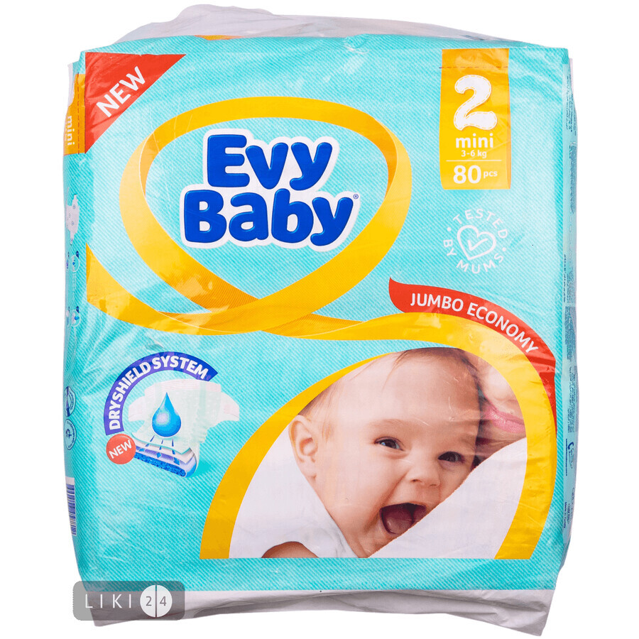 Подгузники детские Evy Baby Mini Jumbo 2 (3-6 кг) 80 шт: цены и характеристики