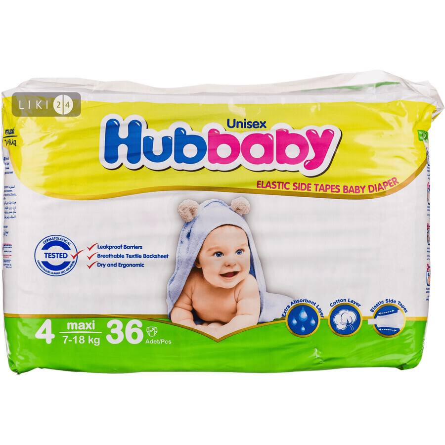 Подгузники для детей Hubbaby №4 7-18 кг 36 шт: цены и характеристики