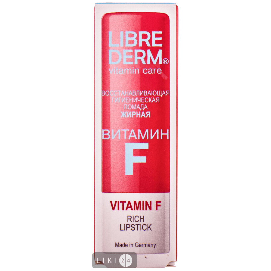 Гигиеническая помада Librederm Восстанавливающая Витамин F 4 г: цены и характеристики
