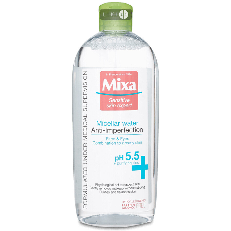 Міцелярна вода Mixa Anti-imperfection для комбінованої та жирної чутливої ​​шкіри 400 мл: ціни та характеристики