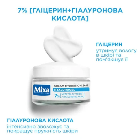 Крем-гель для обличчя Mixa Hydrating Hyalurogel Intensive Hydration, зволожувальний, 50 мл: ціни та характеристики