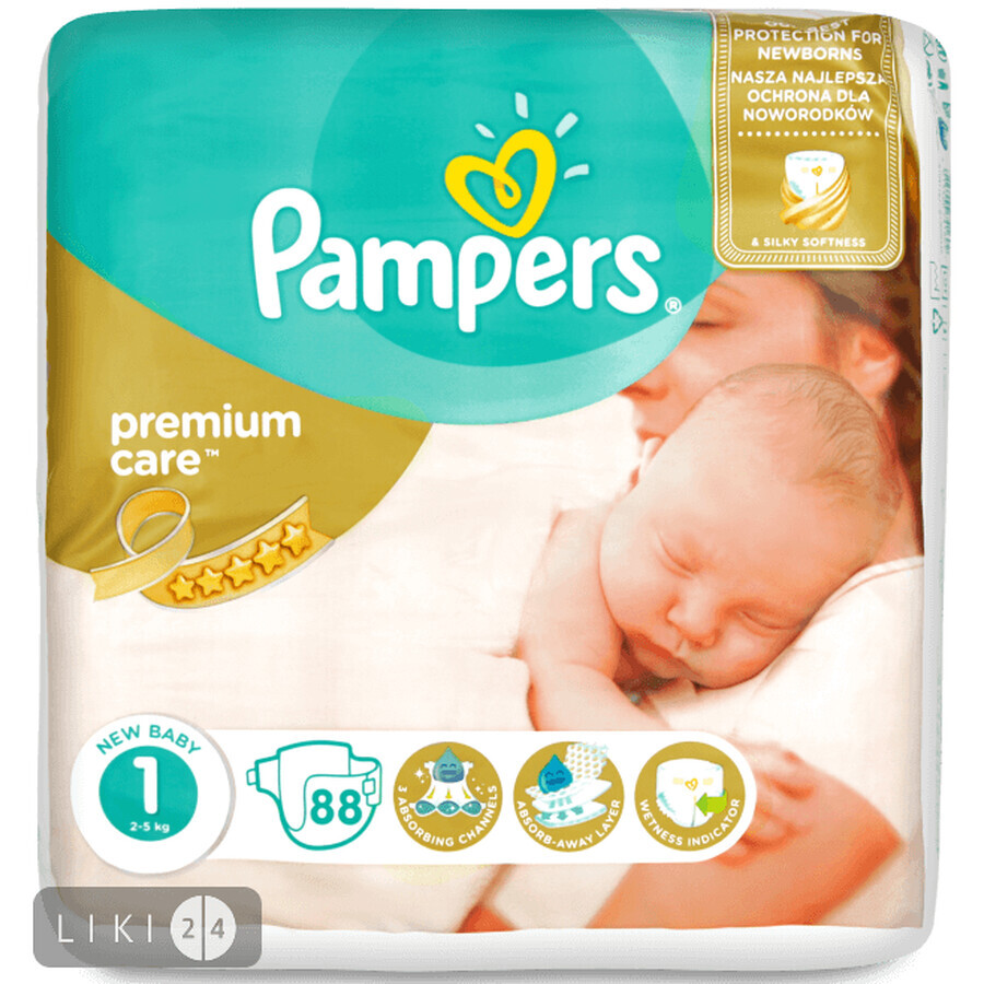 Подгузники Pampers Premium Newborn 1 2-5 кг 88 шт: цены и характеристики