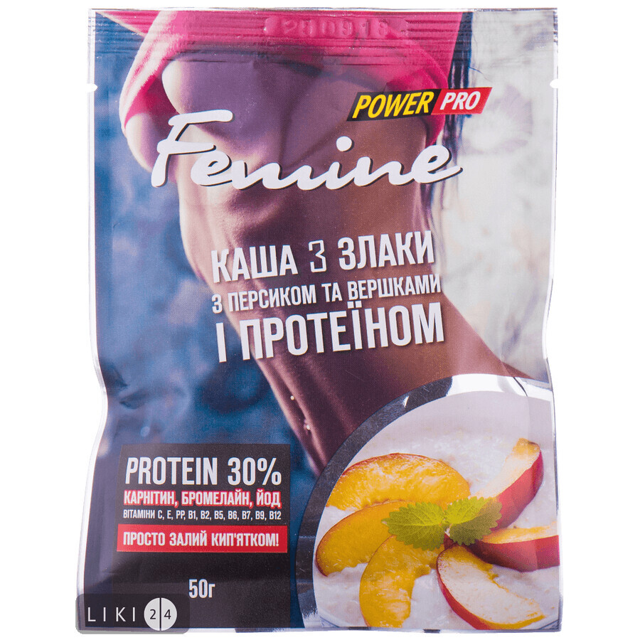 POWER PRO FEMINE Каша 3 злака 30% протеина с персиком и сливками 50г : цены и характеристики
