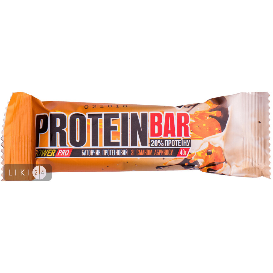 Батончик протеїновий Power Pro 20% протеїну, зі смаком абрикосу, 40 г: ціни та характеристики