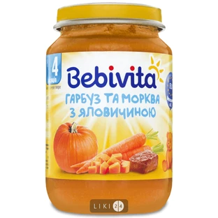 Пюре Bebivita Гарбуз Морква Яловичина овоче-м'ясне, 190 г
