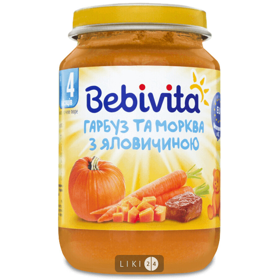 Пюре Bebivita Гарбуз Морква Яловичина овоче-м'ясне, 190 г: ціни та характеристики