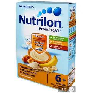 Детская каша Nutrilon Пшеничная с абрикосом и бананом молочная с 6 месяцев, 225 г