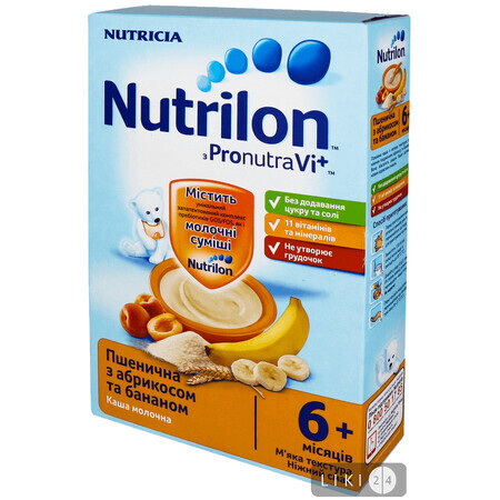 Дитяча каша Nutrilon пшенична з абрикосом і бананом молочна з 6 місяців, 225 г