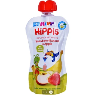 Органическое фруктовое пюре HiPP HiPPiS Pouch Яблоко-клубника-банан, 100 г
