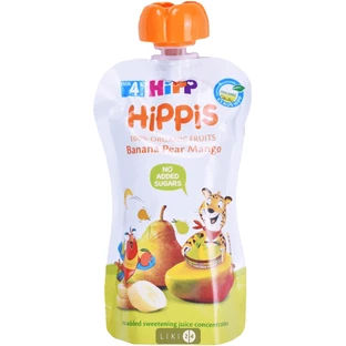 Органическое фруктовое пюре HIPP HiPPiS Pouch Банан-Груша-Манго, 100 г
