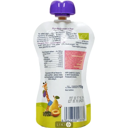 Органическое фруктовое пюре HiPP HiPPiS Pouch Груша-слива-смородина, 100 г: цены и характеристики