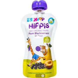 Органическое фруктовое пюре HiPP HiPPiS Pouch Груша-слива-смородина, 100 г