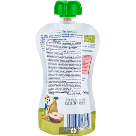 Органическое фруктовое пюре HiPP HiPPiS Pouch Груша-яблоко, 100 г: цены и характеристики