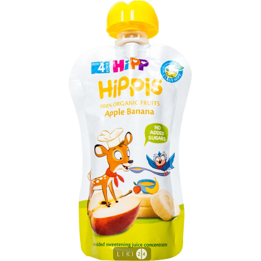 Органическое фруктовое пюре HiPP HiPPiS Pouch Яблоко-банан, 100 г: цены и характеристики