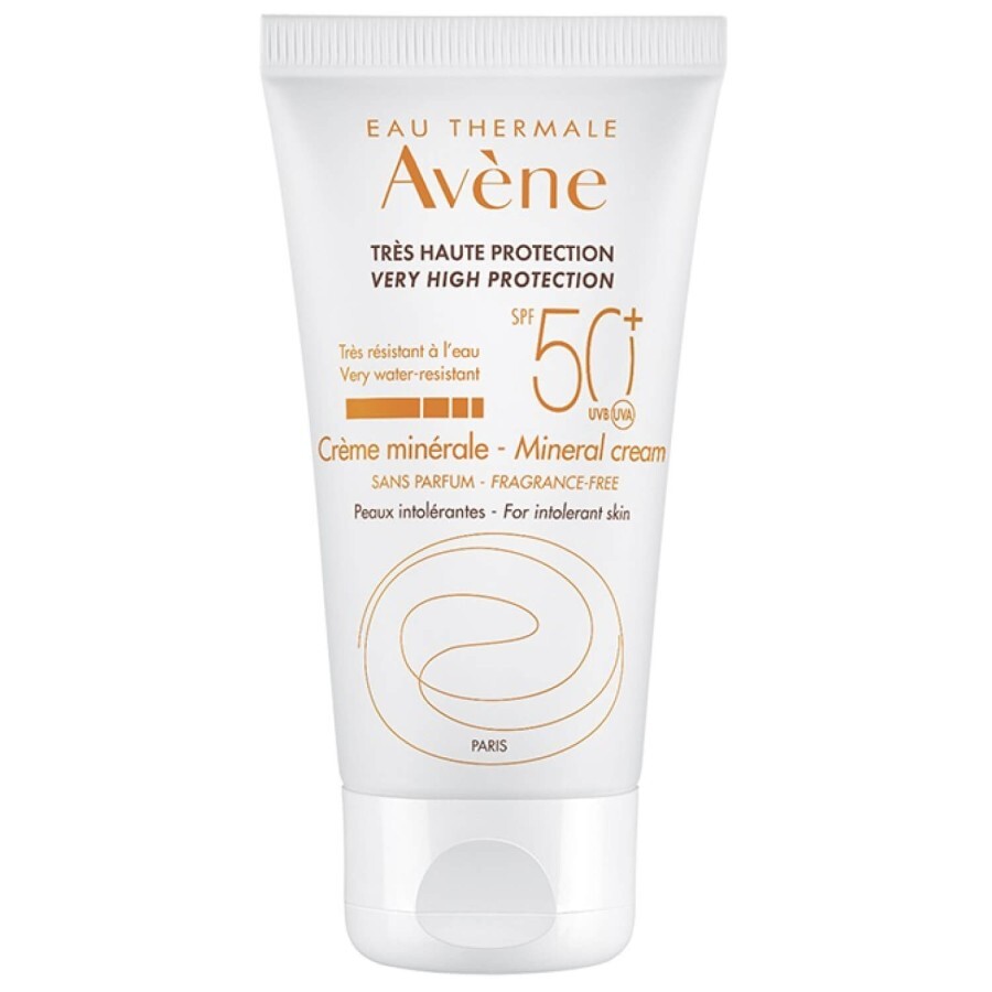 Сонцезахисний крем Avene SPF 50+ мінеральний для гіперчутливої шкіри 50 мл: ціни та характеристики