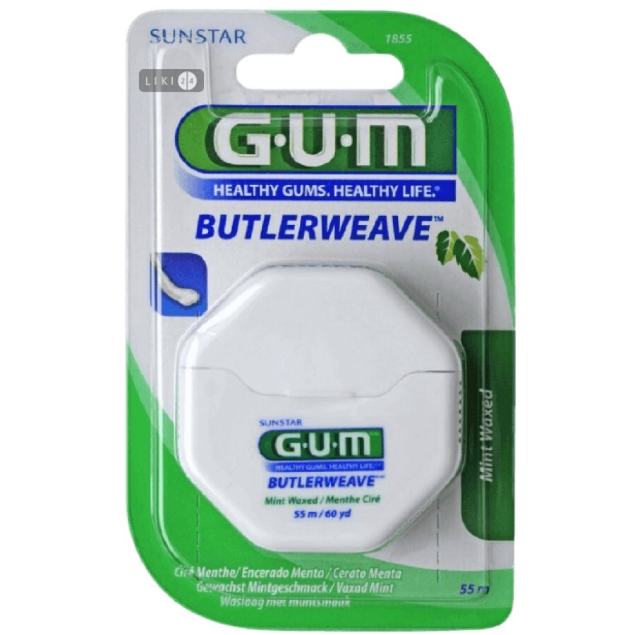 Зубна нитка Gum ButlerWeave Floss Mint Waxed м'ятна вощена, 55м: ціни та характеристики