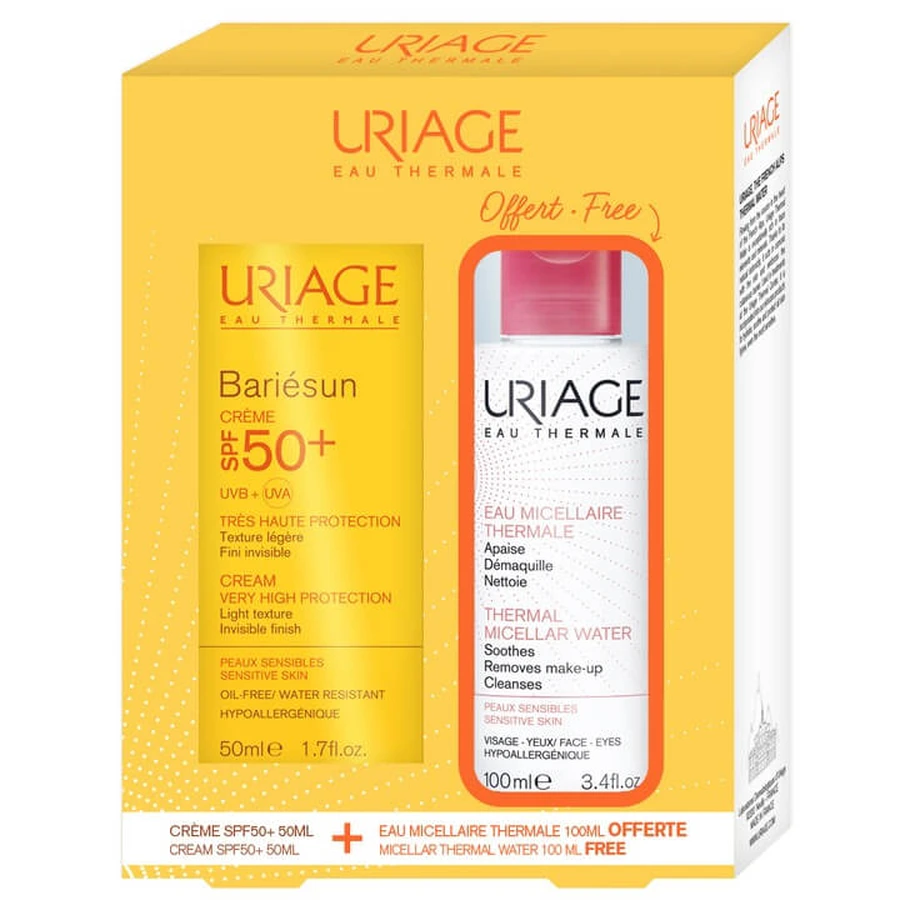 Набір Uriage Барьесан Крем Сонцезахисний SPF50 + 50 мл+Вода міцелярна термальна 100 мл: ціни та характеристики
