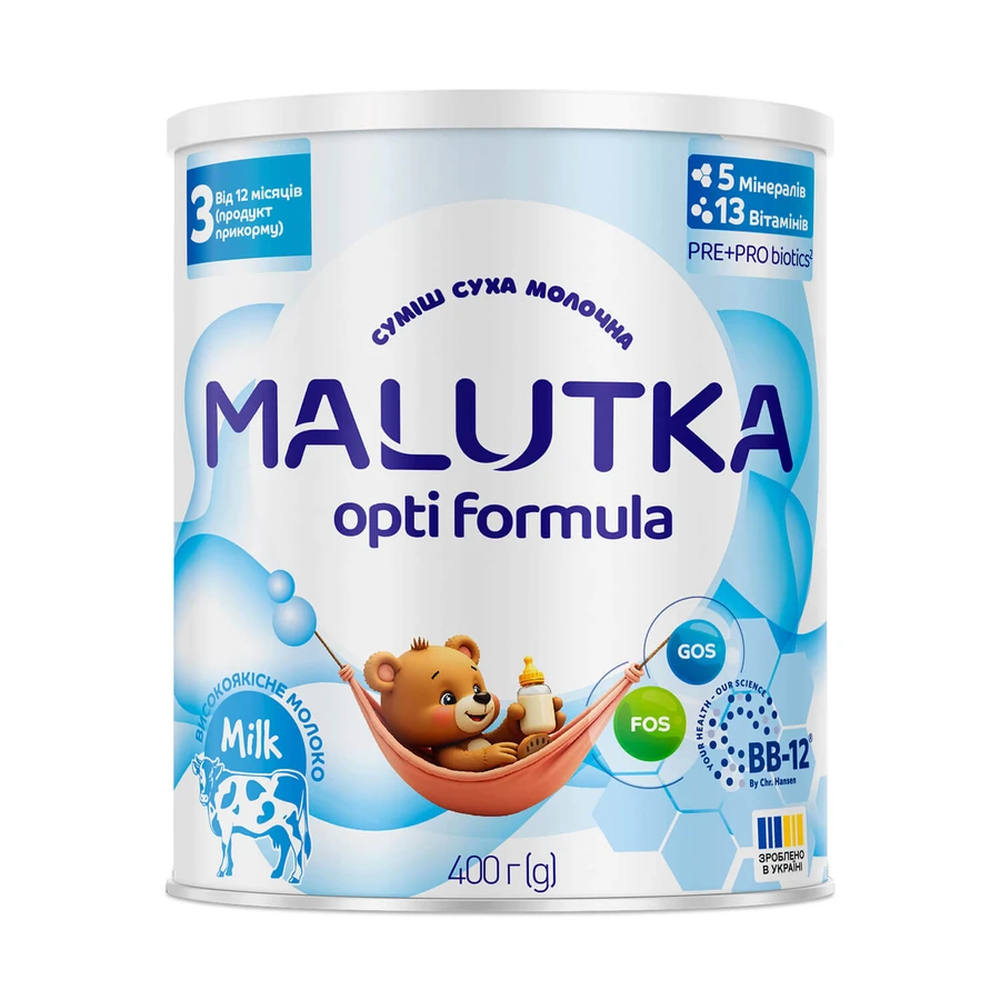 Суміш суха молочна Malutka Opti Formula 3 для харчування дітей від 12 місяців продукт прикорму 400 г: ціни та характеристики